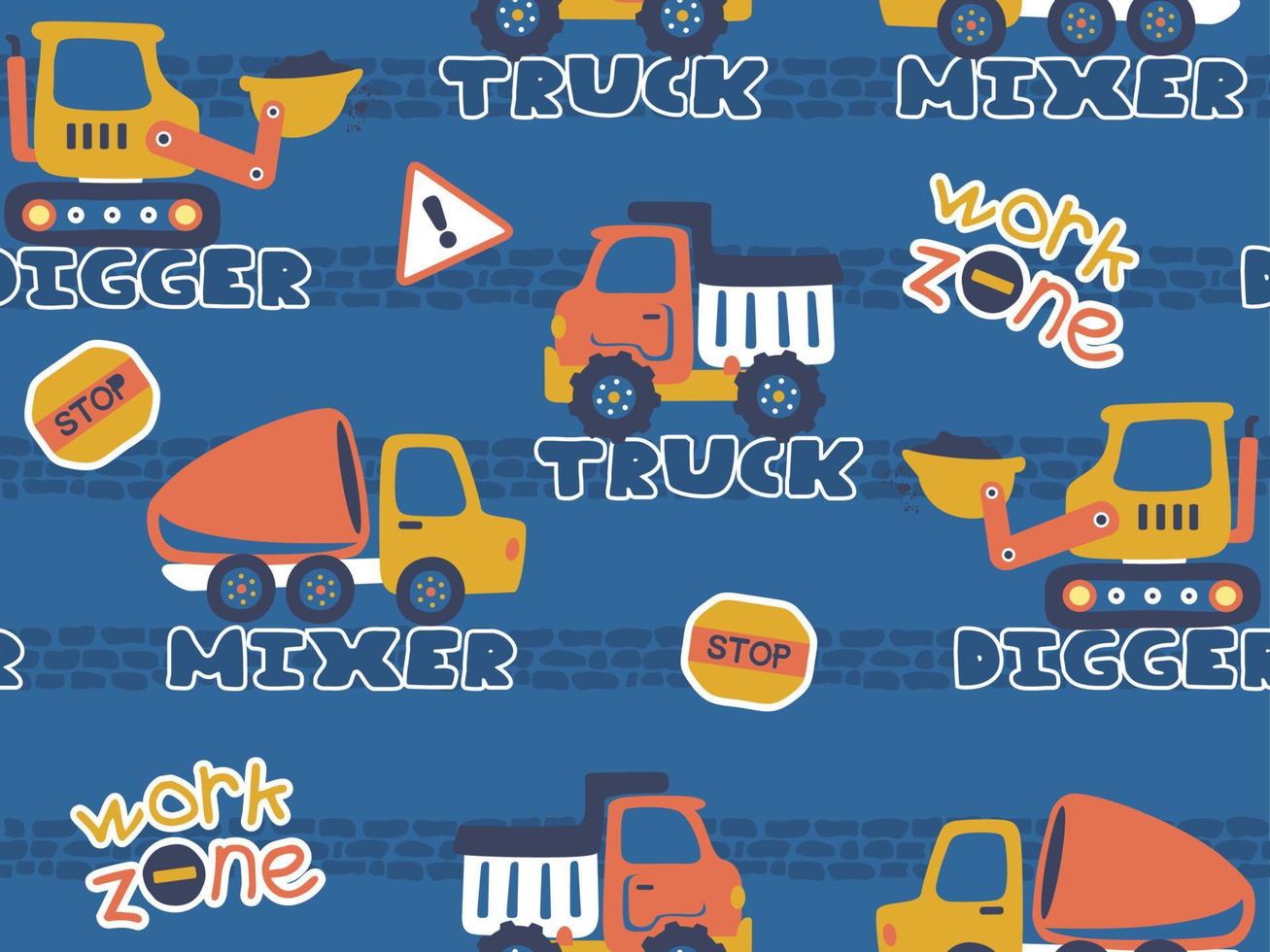 seamless pattern of construction vehicles cartoon, construction elements vector illustration