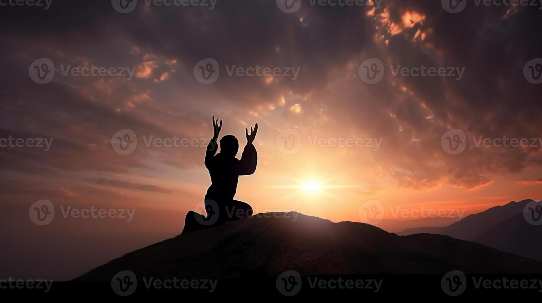 a alone man doing pray for god, a spiritual connection with god photo