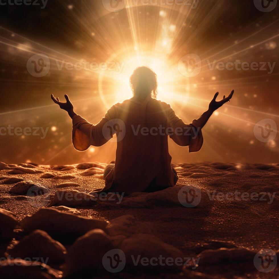 a alone man doing pray for god, a spiritual connection with god photo