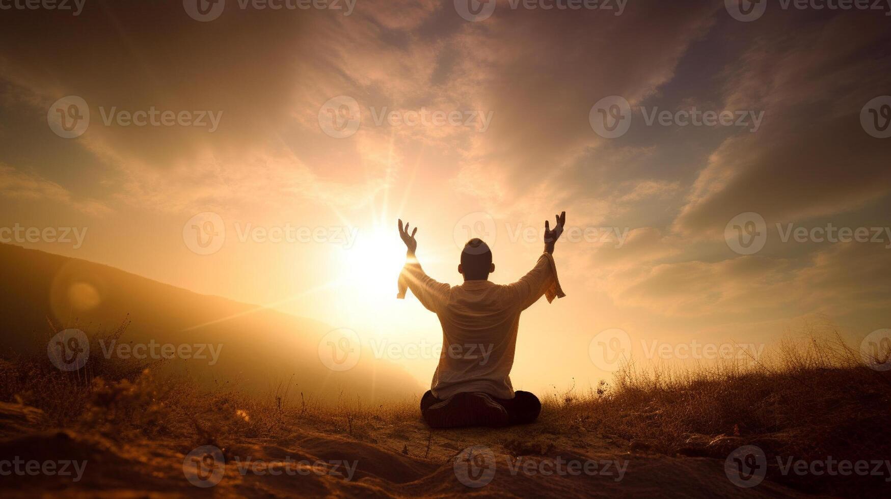 a alone man doing pray for god, a spiritual connection with god photo