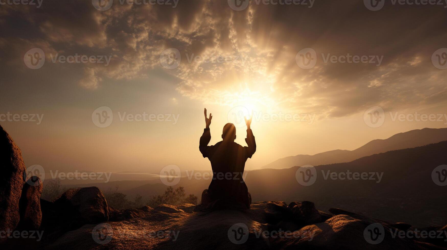 a alone man doing pray for god, a spiritual connection with god photo