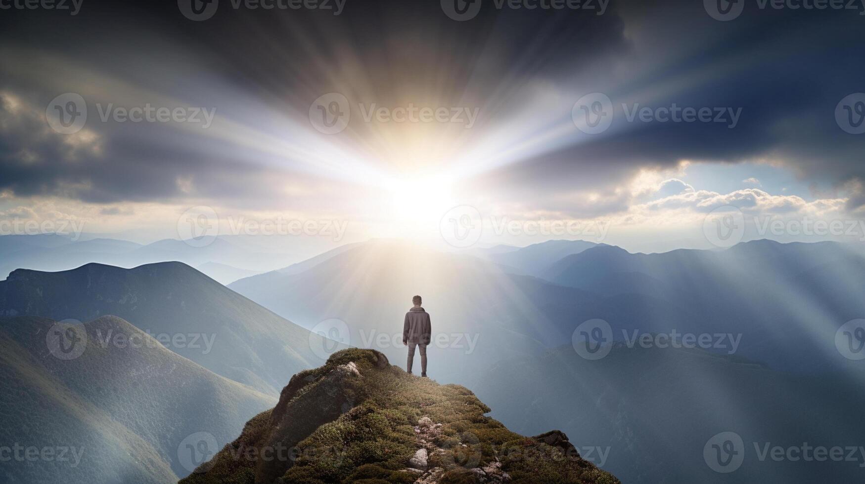 a alone man doing pray for god, a spiritual connection with god photo