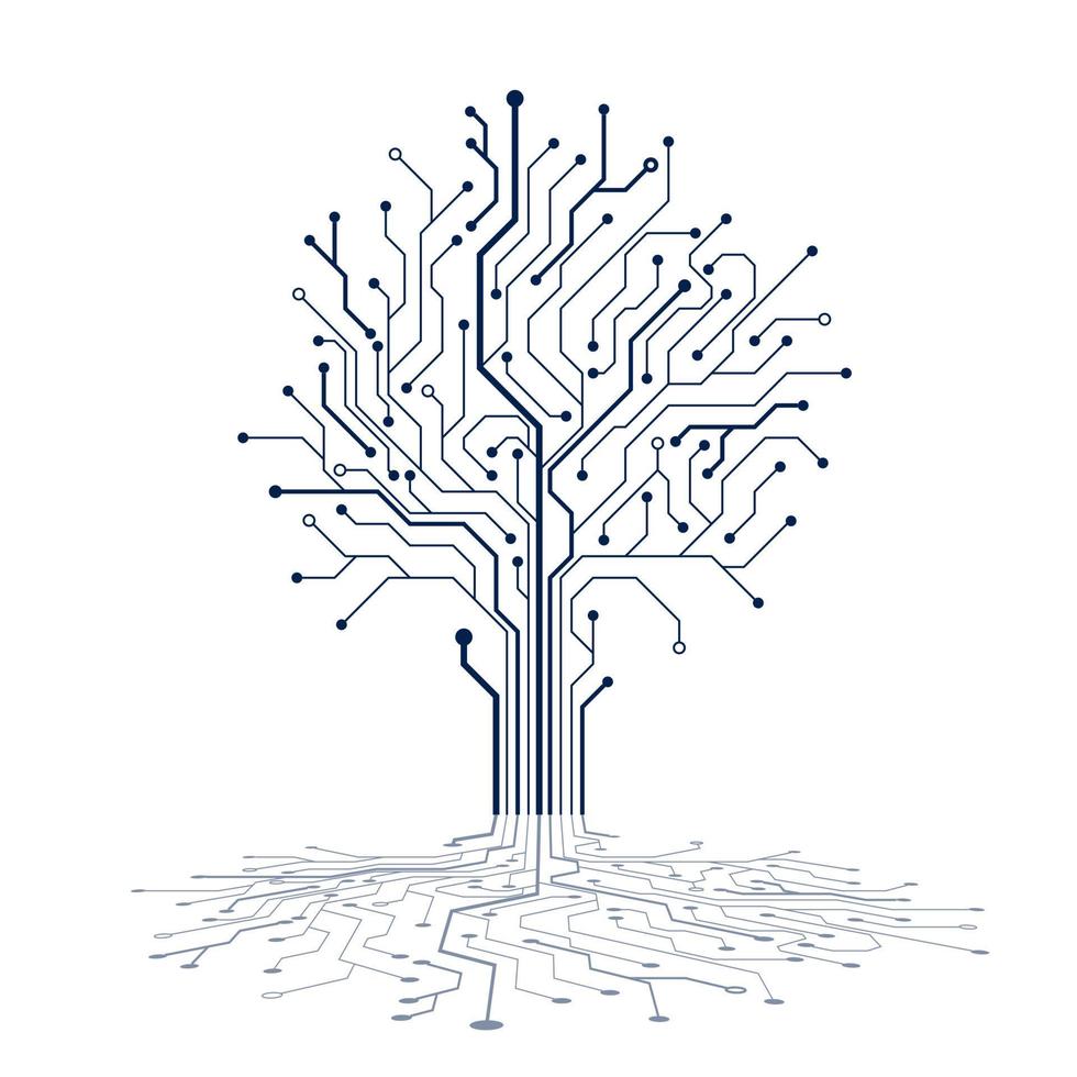 Circuit tree silhouette. Technology background design. Computer engineering hardware system. Vector