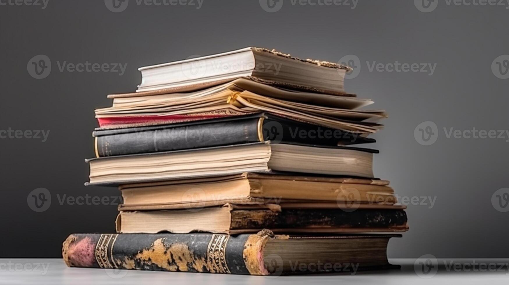 a collection of old books isolated on solid backgroud photo