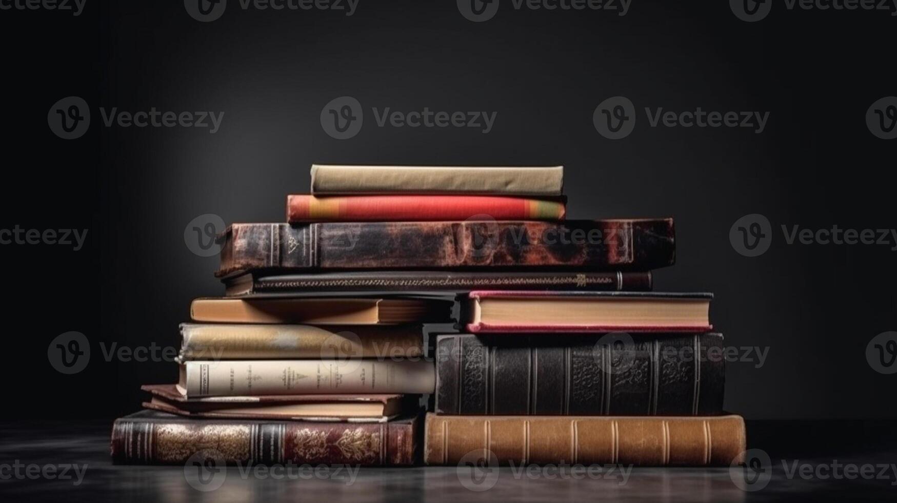 a collection of old books isolated on solid backgroud photo