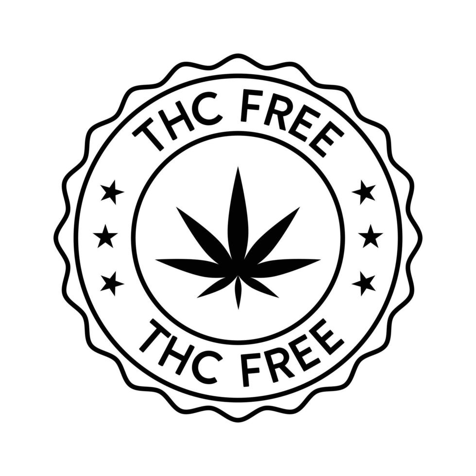 thc free badge, thc free stamp icon , thc free emblem, seal, tag, label for cbd hemp oil label design template elements with marijuana leaves vector