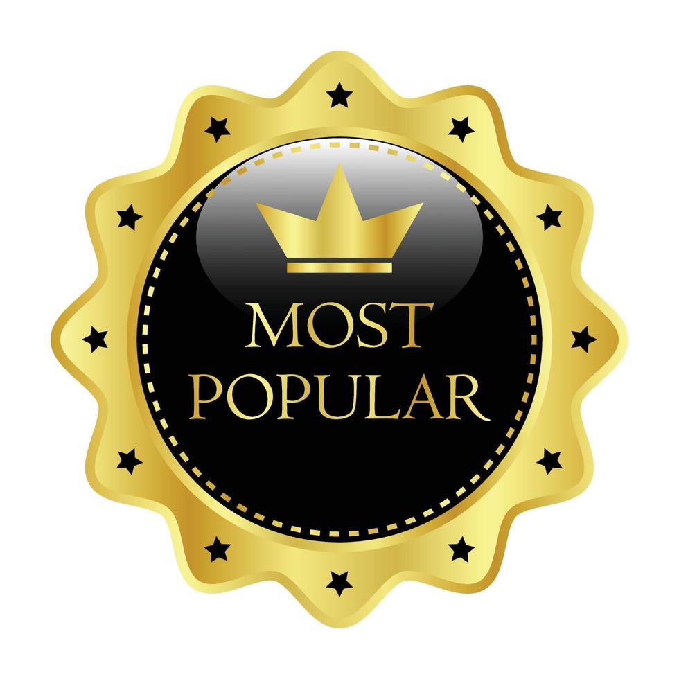 most popular badge golden color, ribbons, label, icon, stamp, seal, sticker, typography, lettering, most popular emblem icon design vector illustration