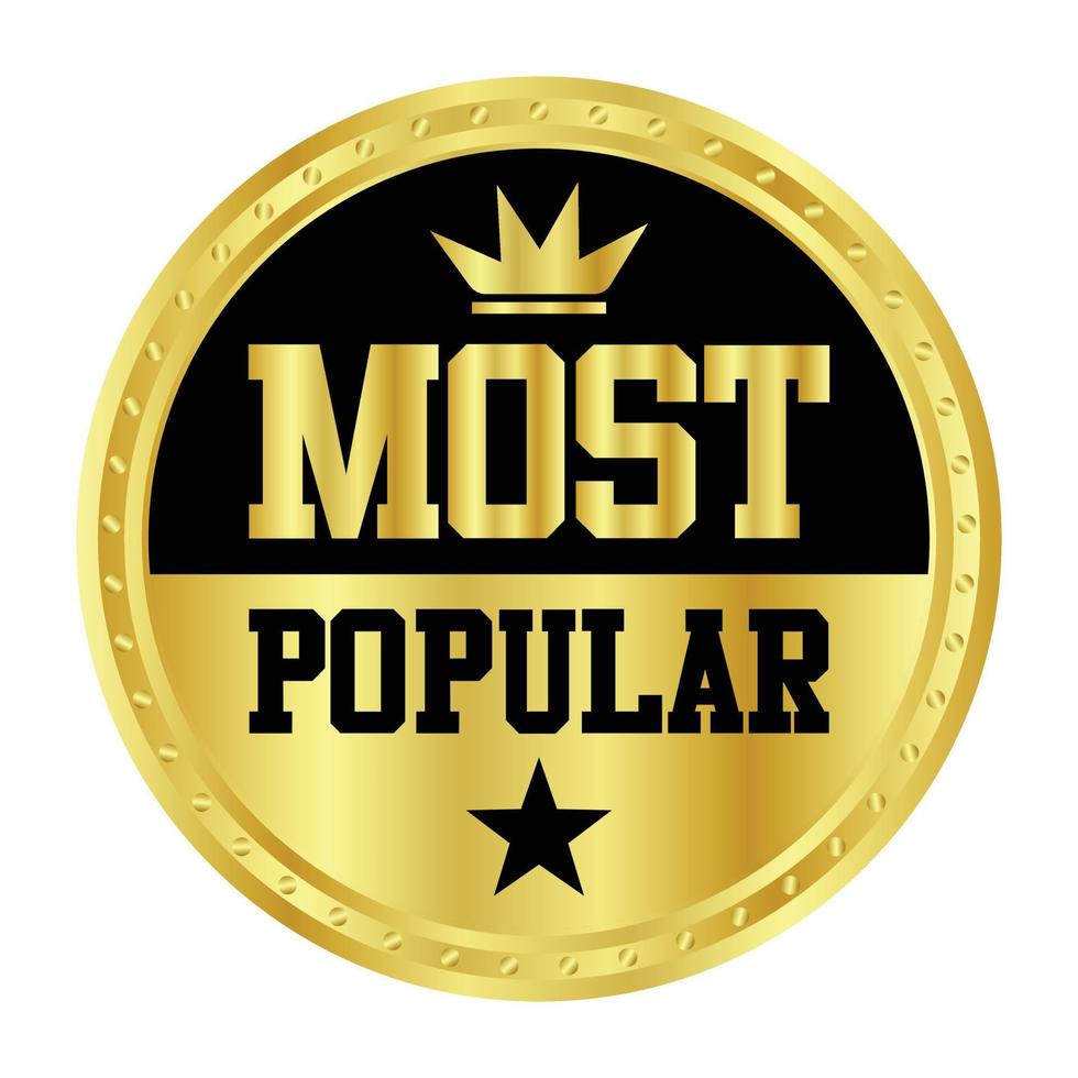 most popular badge golden color, ribbons, label, icon, stamp, seal, sticker, typography, lettering, most popular emblem icon design vector illustration