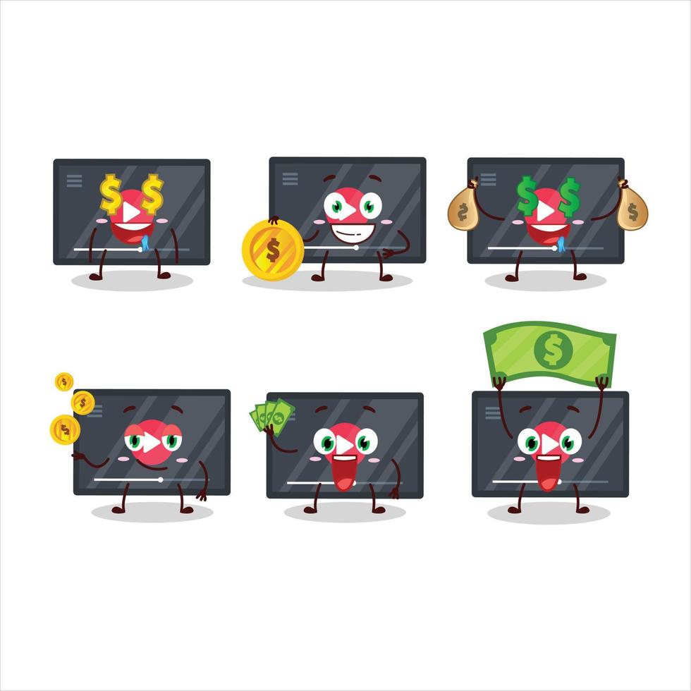 vídeo jugar botón dibujos animados personaje con linda emoticon traer dinero vector