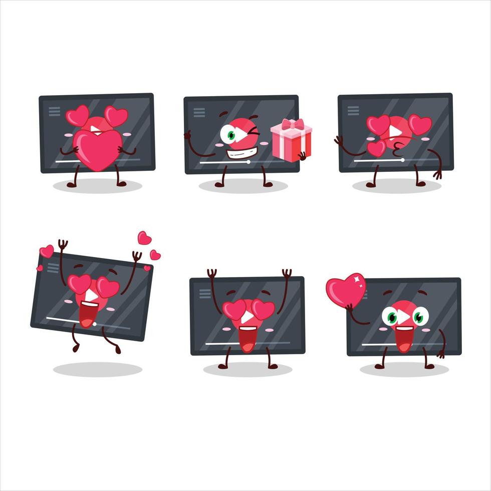 Video play button cartoon character with love cute emoticon vector