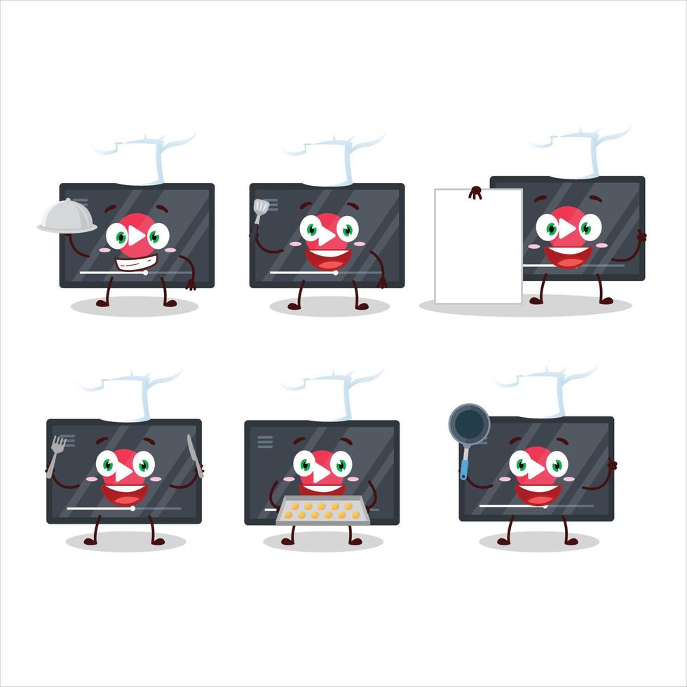 Cartoon character of video play button with various chef emoticons vector