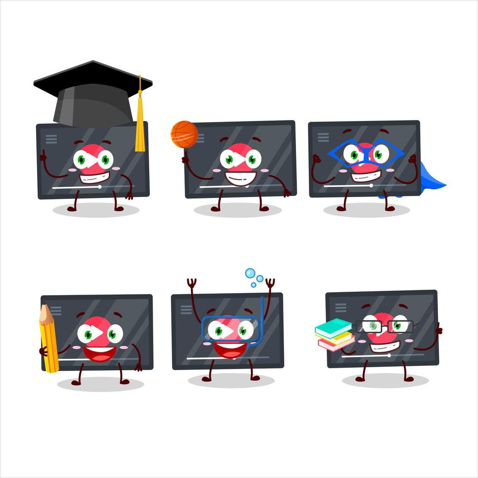 colegio estudiante de vídeo jugar botón dibujos animados personaje con varios expresiones vector