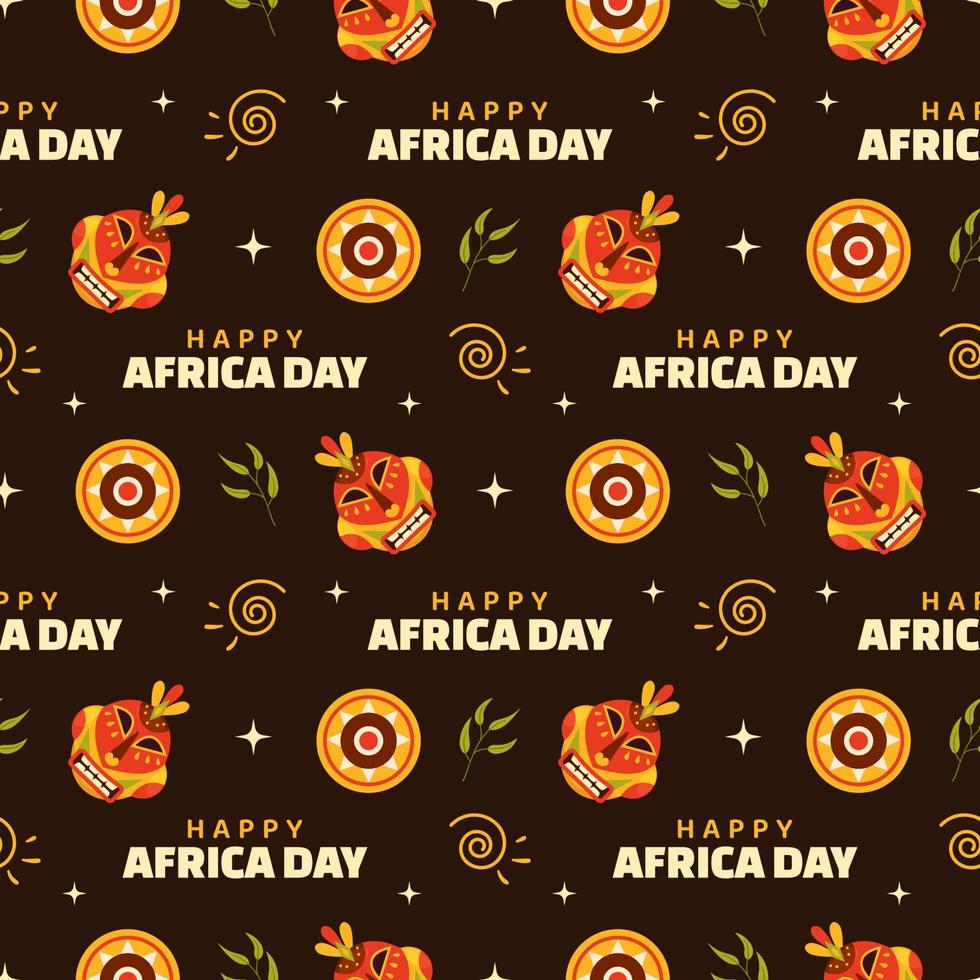 Happy Africa Day Seamless Pattern Design with Culture African Tribal Figures Decoration in Template Hand Drawn Cartoon Flat Illustration vector