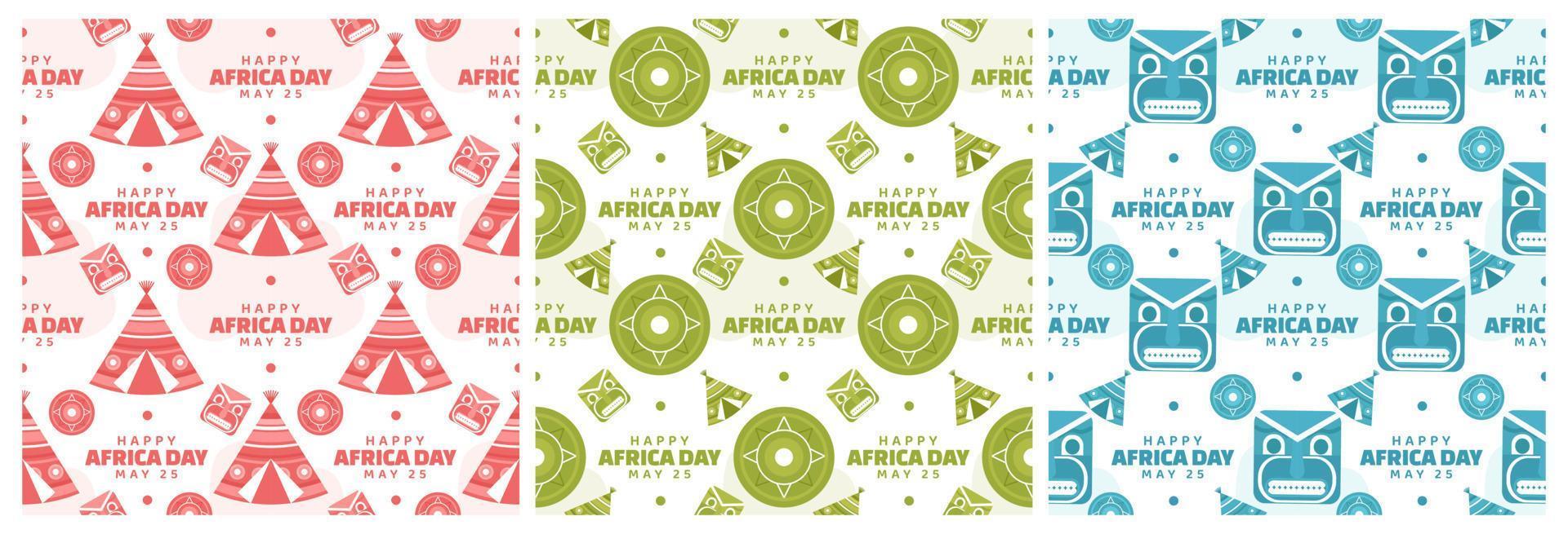 conjunto de contento África día sin costura modelo diseño con cultura africano tribal cifras decoración en modelo mano dibujado dibujos animados plano ilustración vector