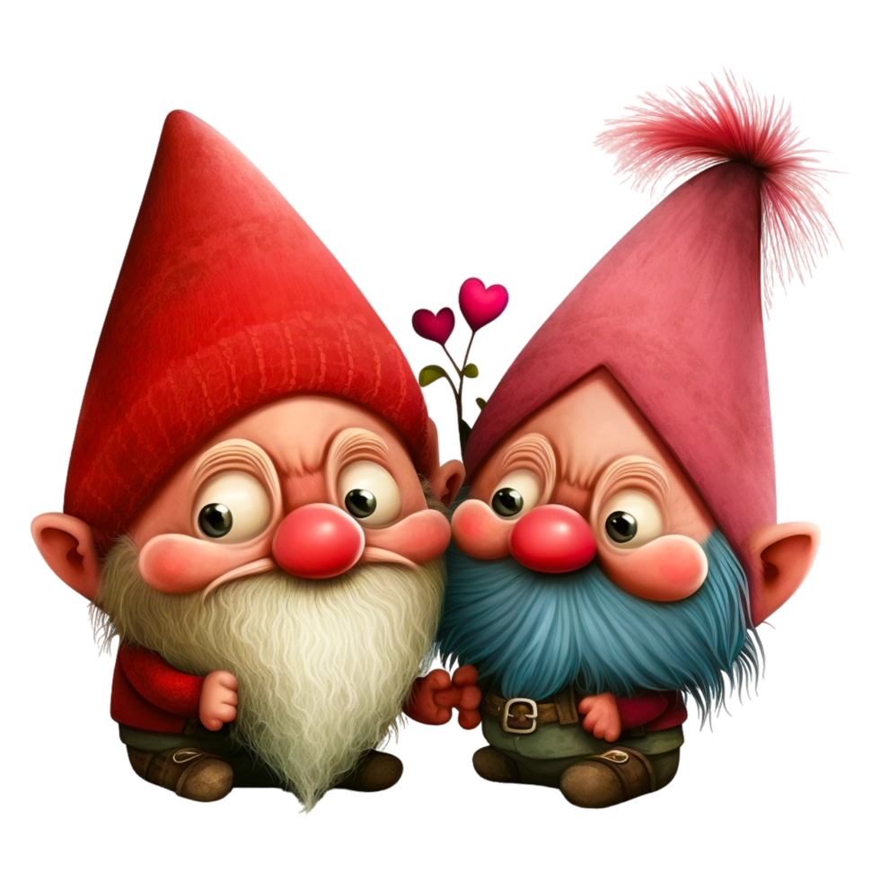 3d Cute Valentines Day Gnomes With Love Rose Flowers png