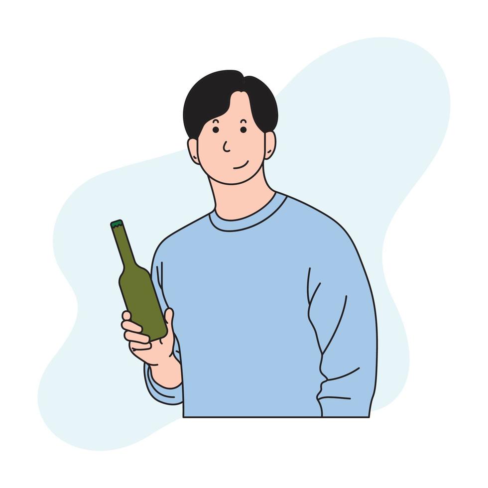 a handsome man is holding a drink bottle vector