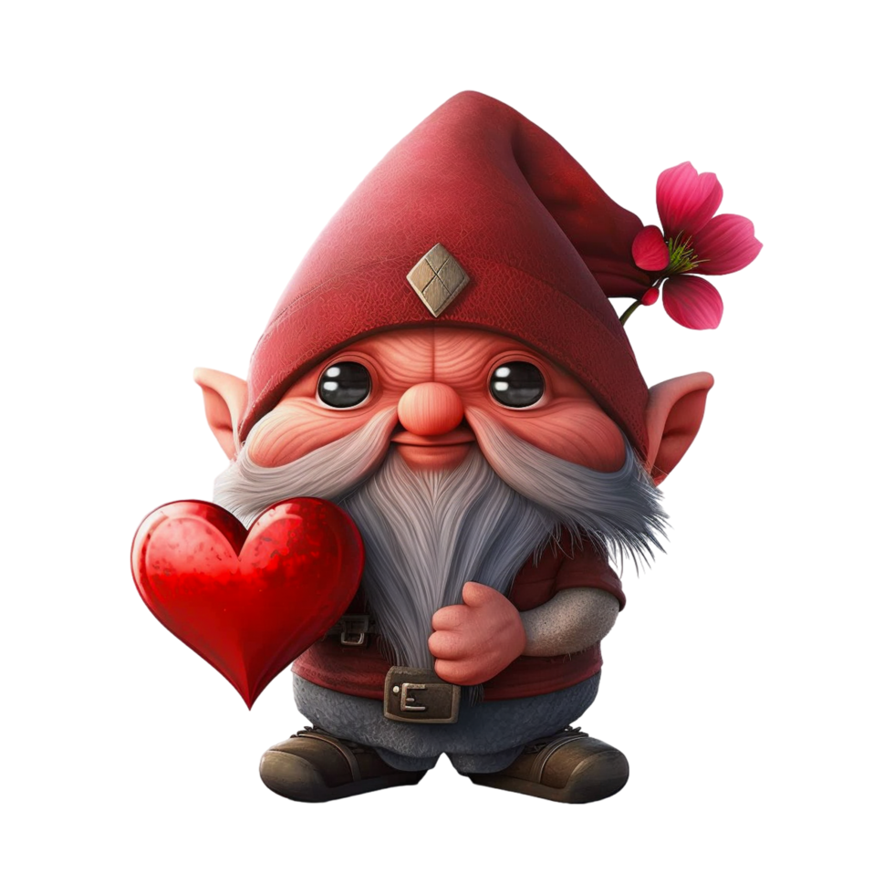 Valentines Day Gnome Pink Hat Dwarf Holding Red Heart png