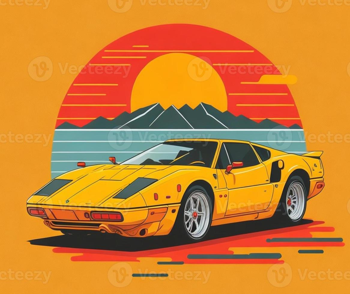 Vintage classic car retro vector style illustration photo