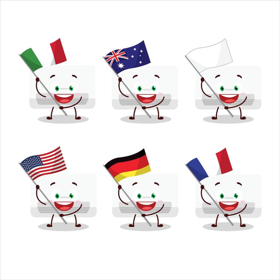 aire acondicionador dibujos animados personaje traer el banderas de varios países vector