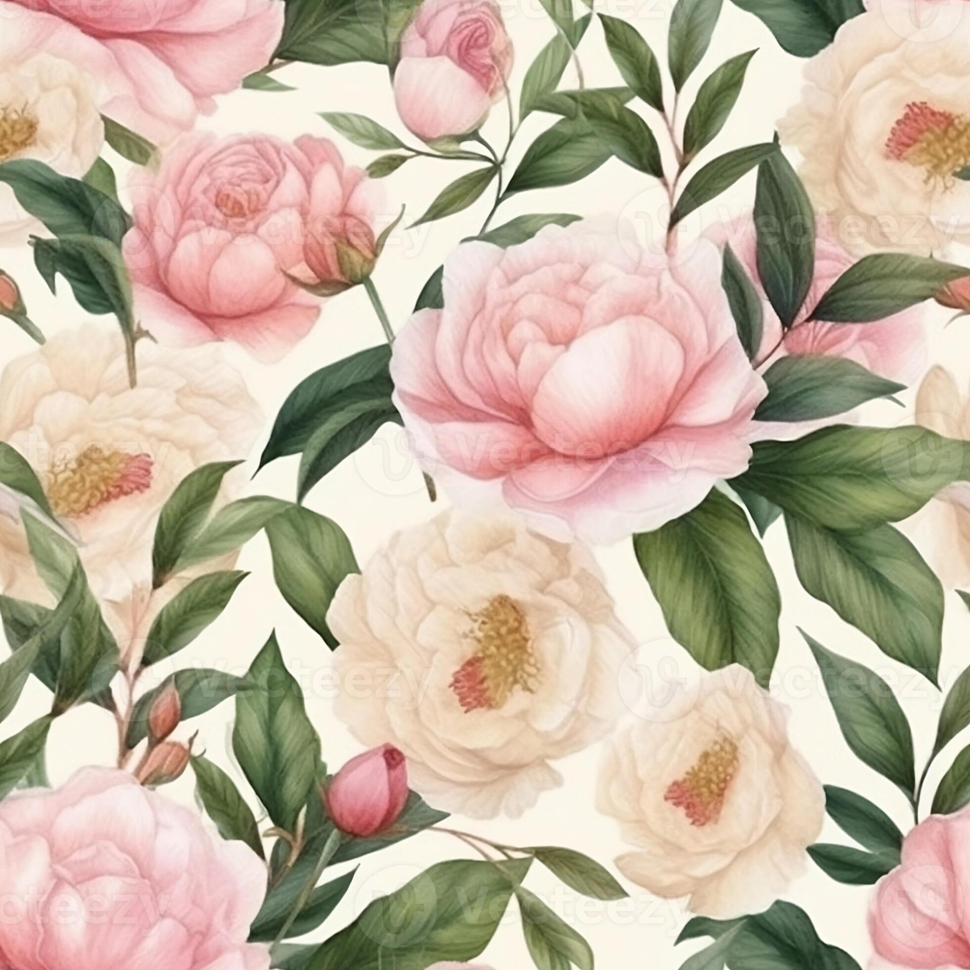Pink peony flower. Botanical floral watercolor seamless pattern ...