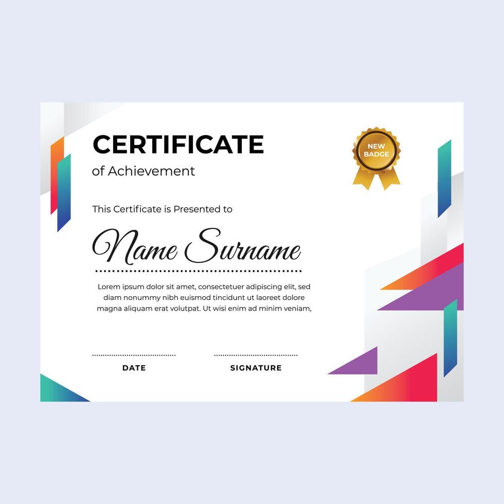Triangle color certificate of achievement suitable for awards in corporate, personal business, and community vector