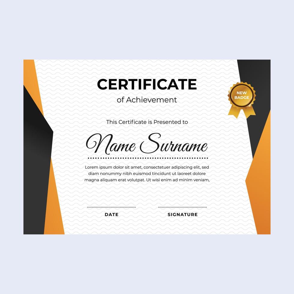 Black and gold certificate of achievement suitable for awards in corporate, personal business, and community vector