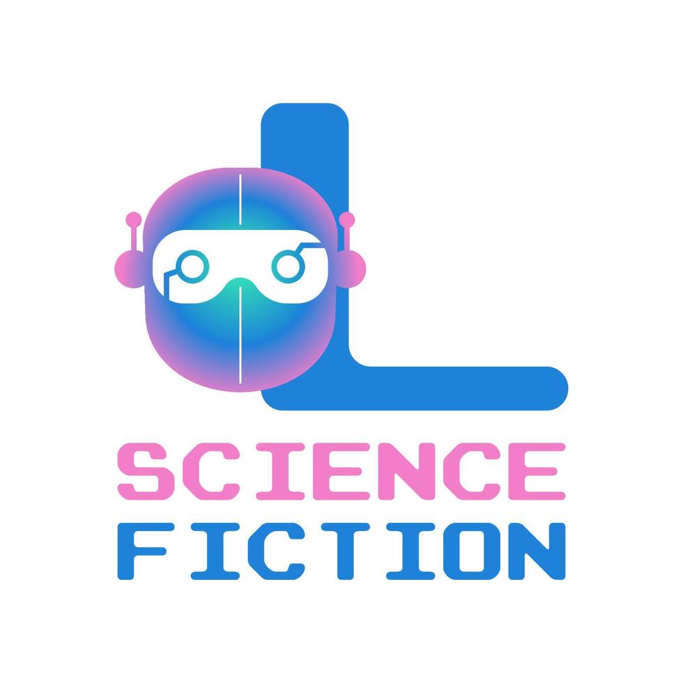 letter L futuristic robot head digital vector logo design