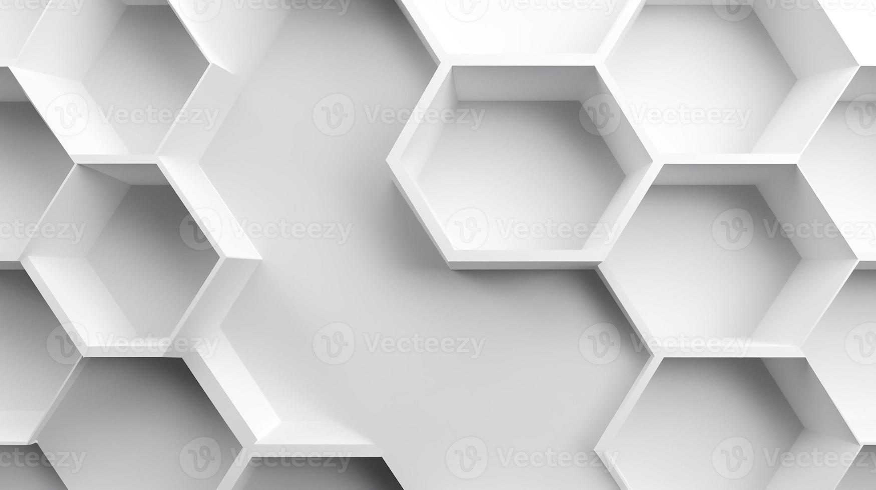 Abstract 3d rendering of white hexagons. Futuristic background photo