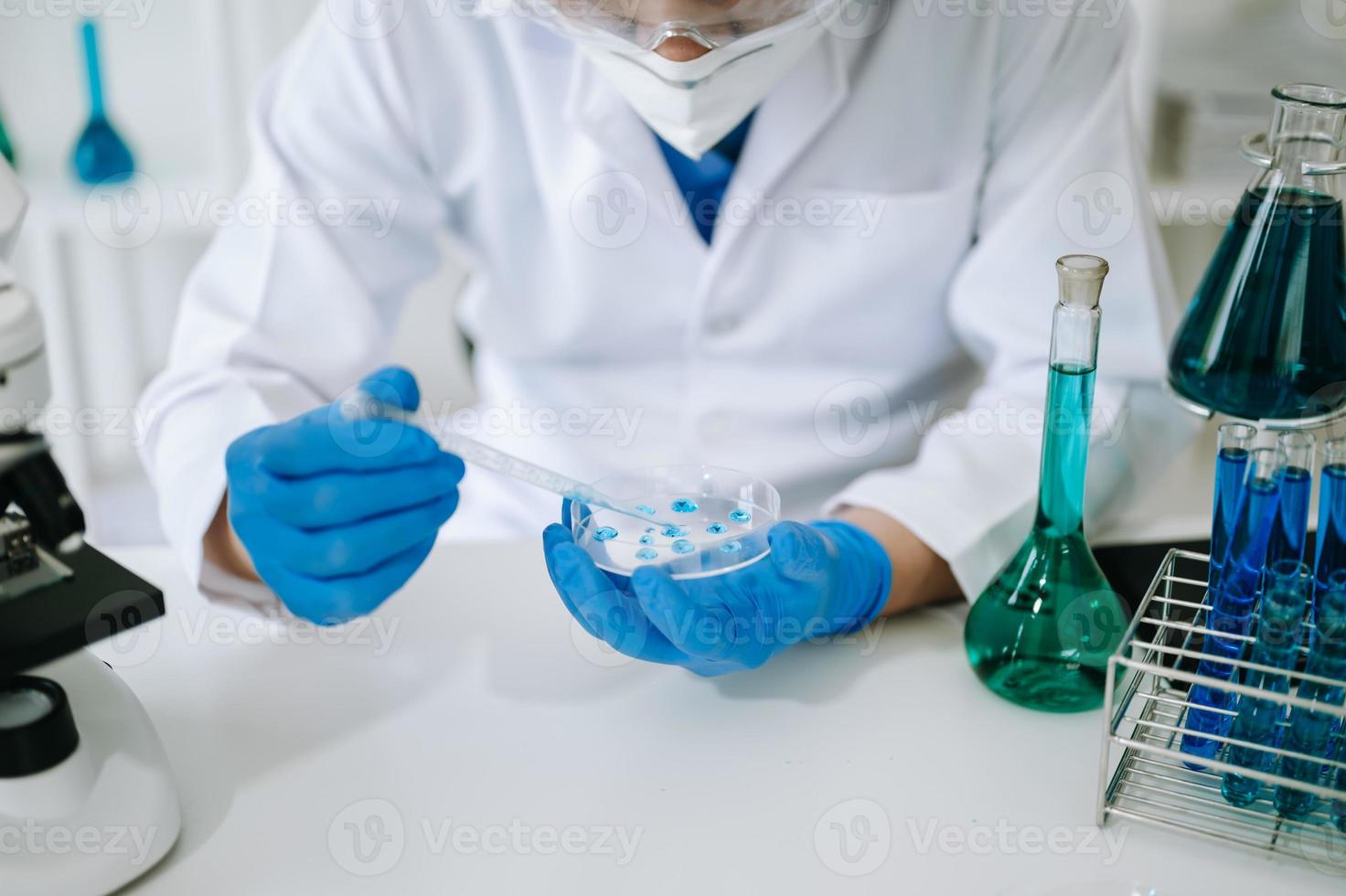 Test tubes in clinic, pharmacy and medical research laboratory and new chemical substances photo