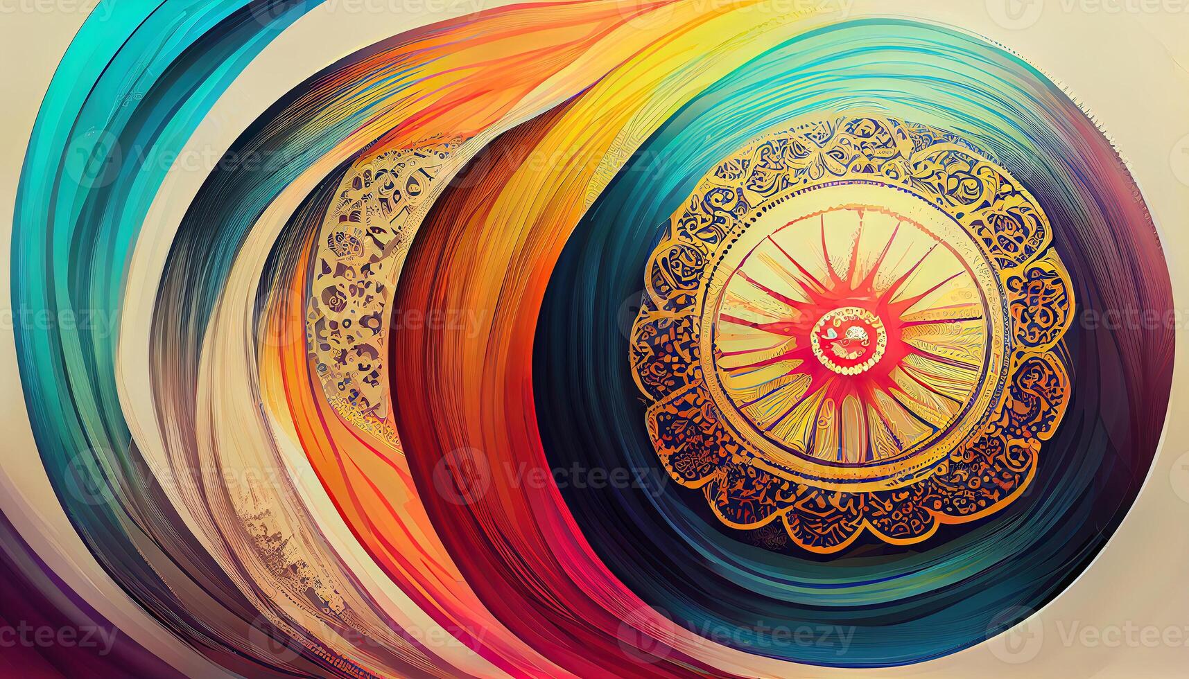 Abstract design of multicolored chakra powerful energy. Chakra mandala flower. 3D illustration. photo