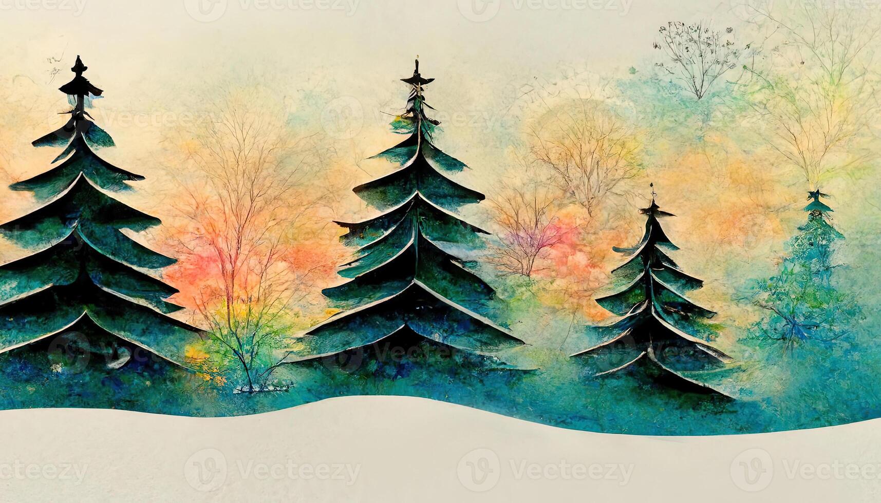 Flat christmas background with a decorated christmas tree. photo