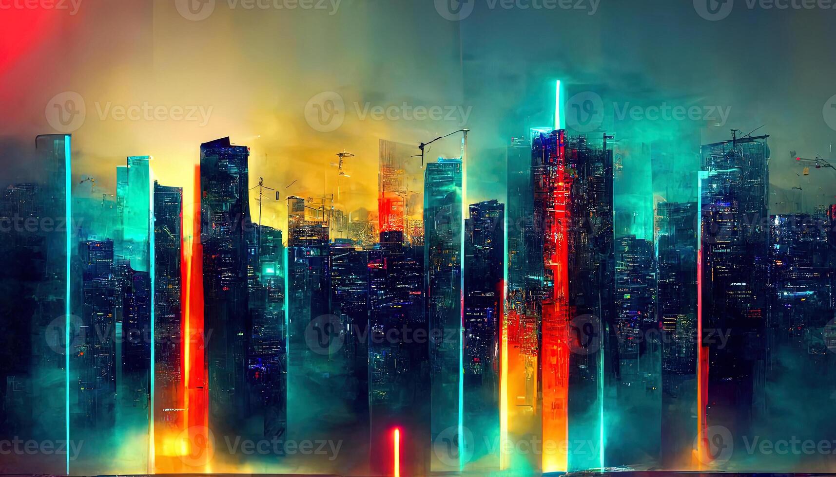 Futuristic city background with neon illumination. photo