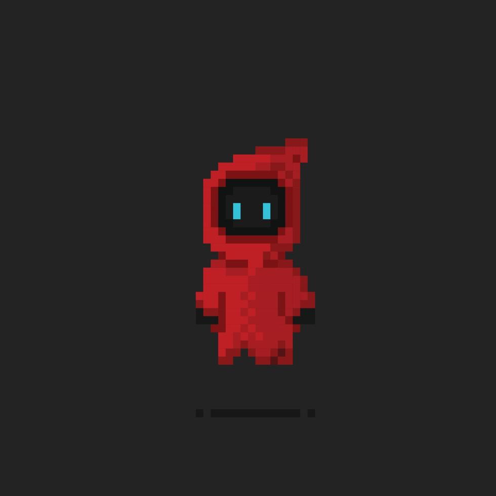 red hooded creature in pixel art style vector