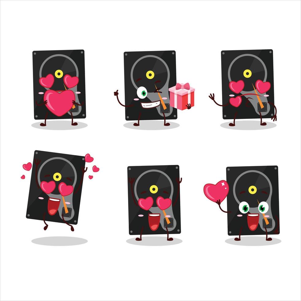 Hardisk cartoon character with love cute emoticon vector