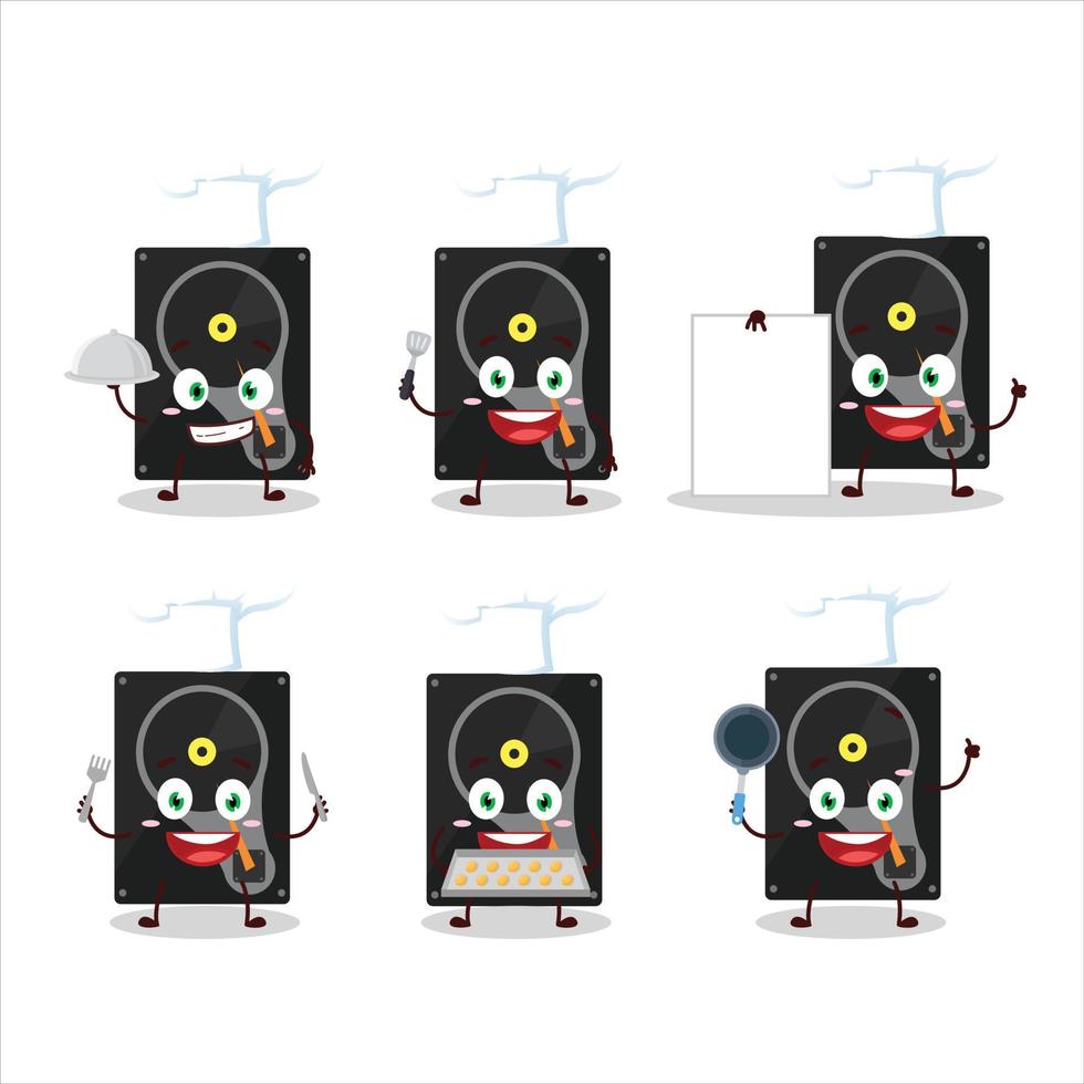 Cartoon character of hardisk with various chef emoticons vector