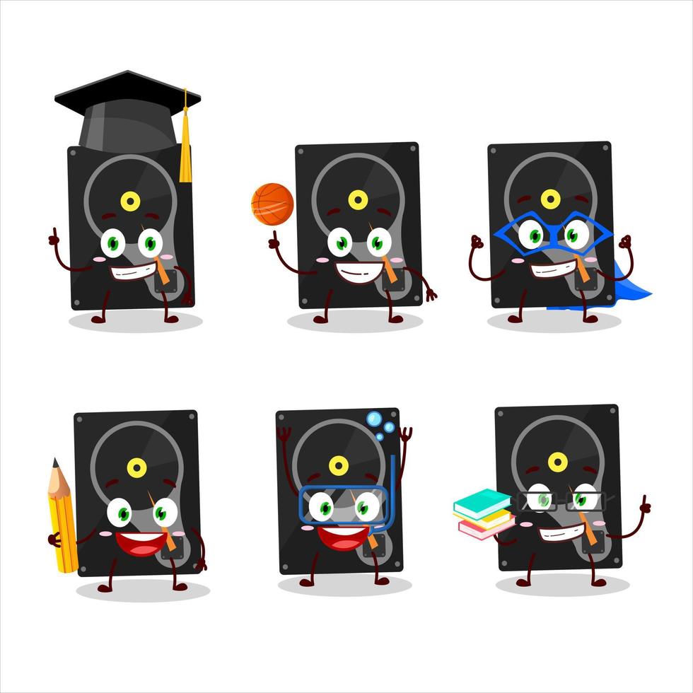 School student of hardisk cartoon character with various expressions vector