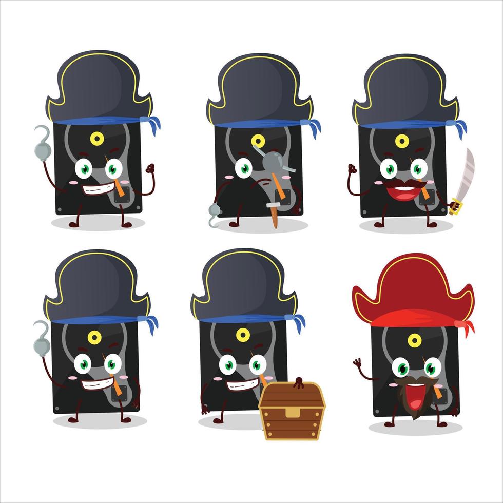 Cartoon character of hardisk with various pirates emoticons vector