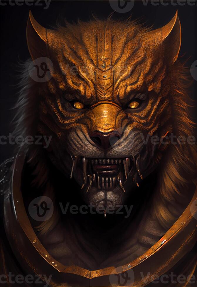 Anthropomorphic tiger as a warrior villain. photo