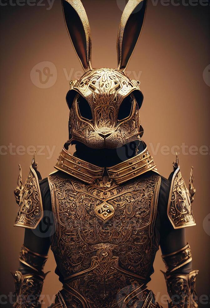 Anthropomorphic majestic bunny detailed armor intricat. photo