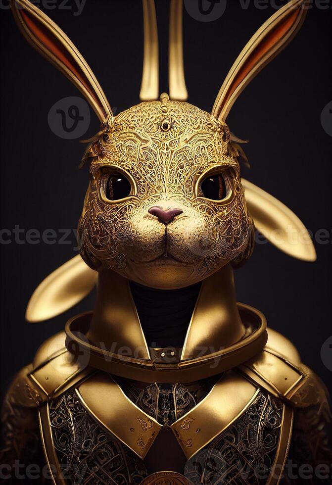 Anthropomorphic majestic bunny detailed armor intricat. photo