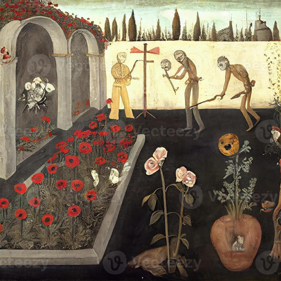 Garden of Death Death gardening fresco painting. photo