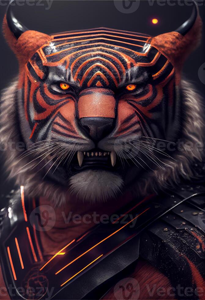 Anthropomorphic tiger as a warrior villain. photo
