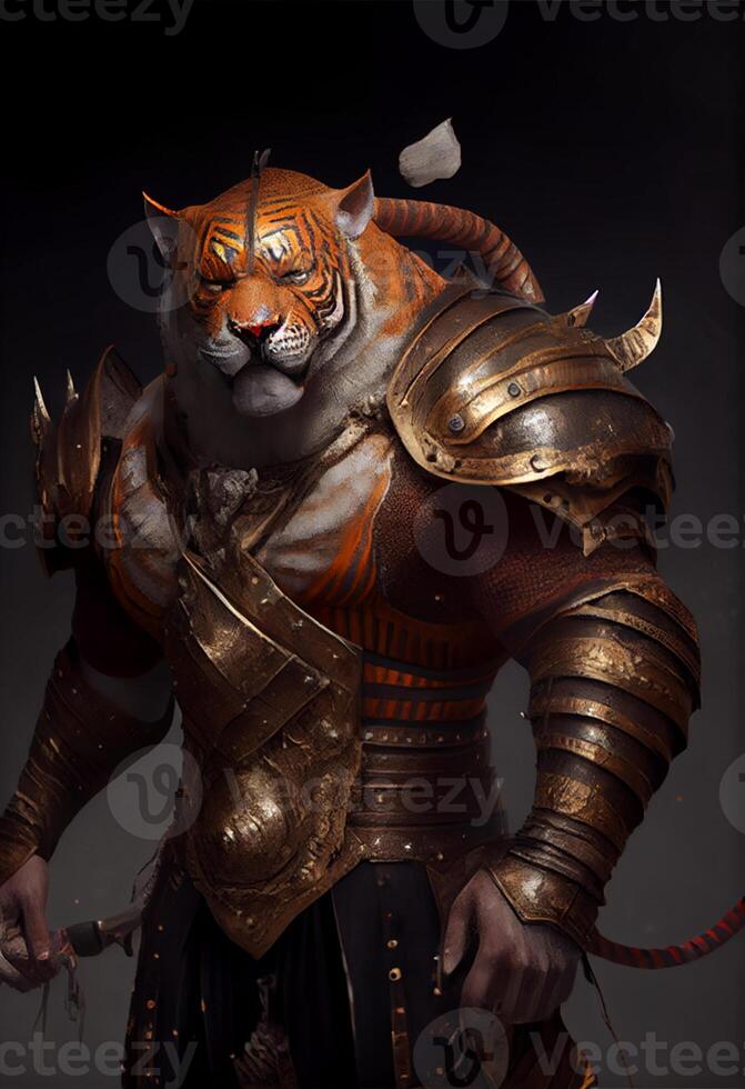 Anthropomorphic tiger as a warrior villain. photo