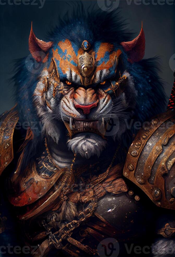 Anthropomorphic tiger as a warrior villain. photo