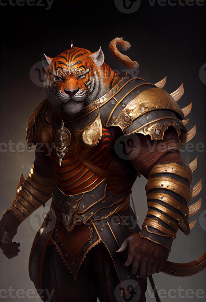 Anthropomorphic tiger as a warrior villain. photo