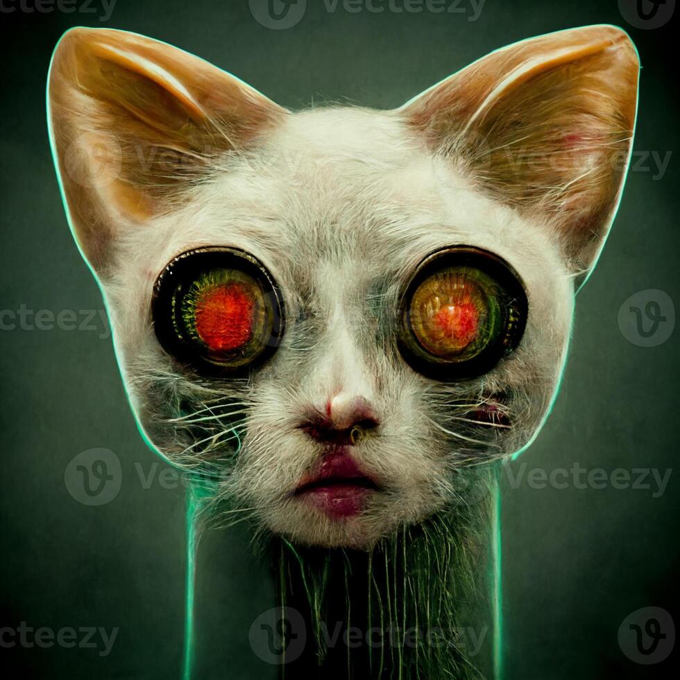 Cyborg cat mixed media. photo
