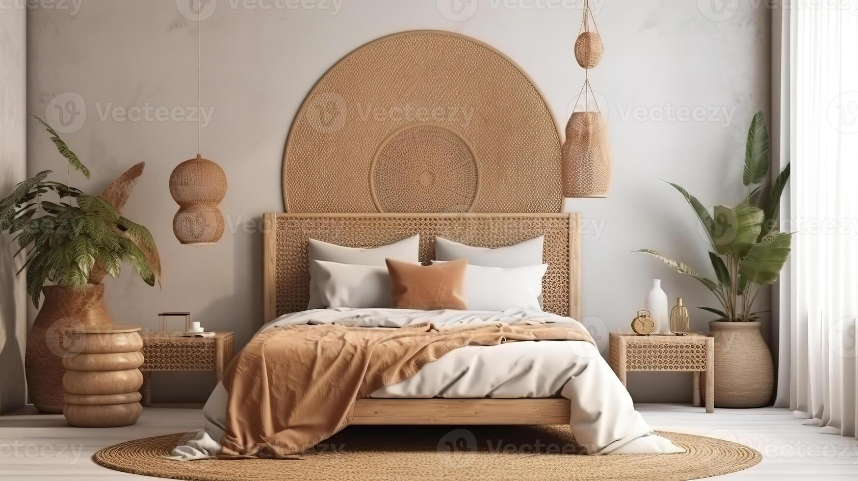 Coastal style home mockup of a bedroom interior. photo
