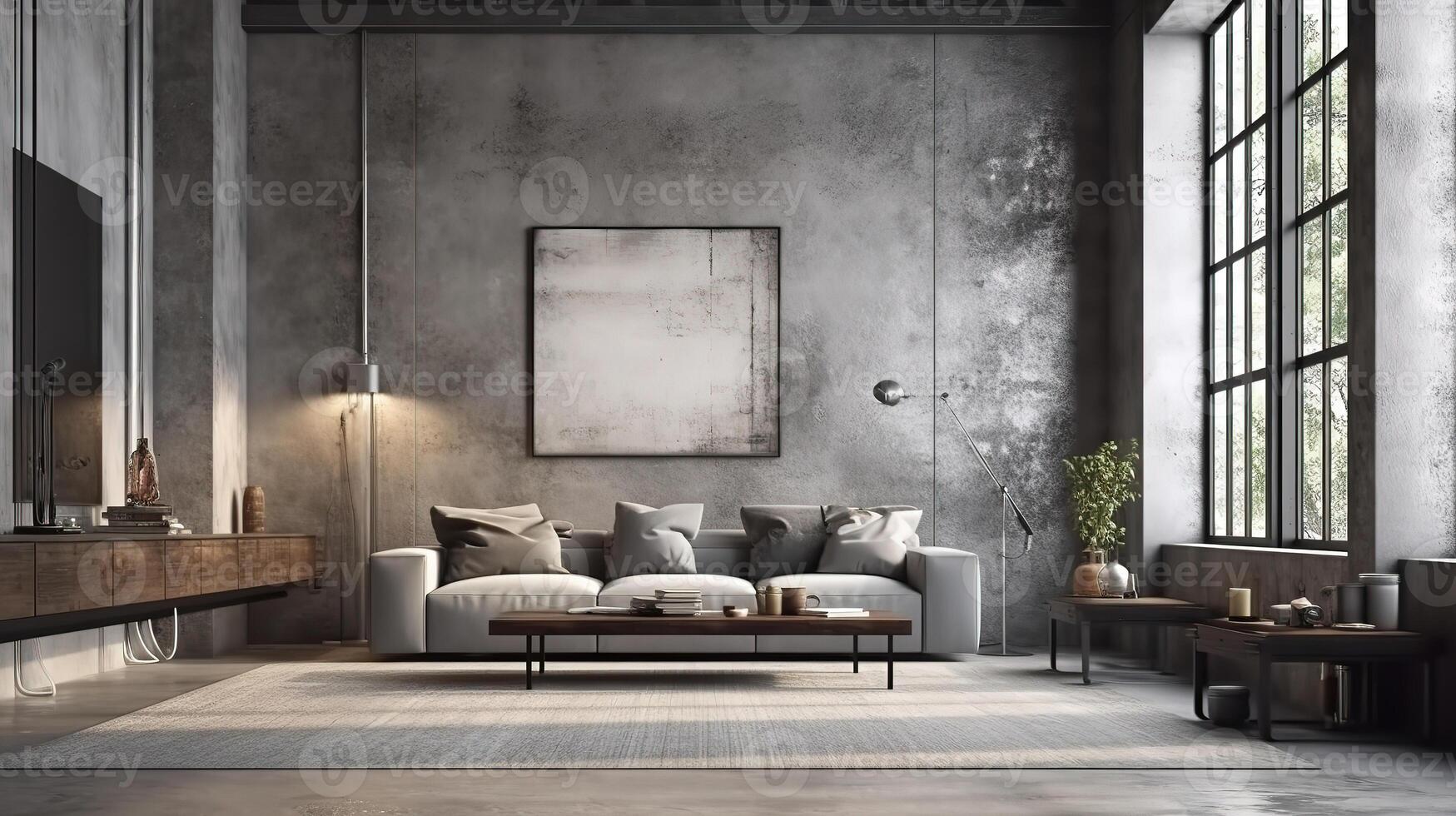 Modern home interior background, wall mock up, 3d render. photo
