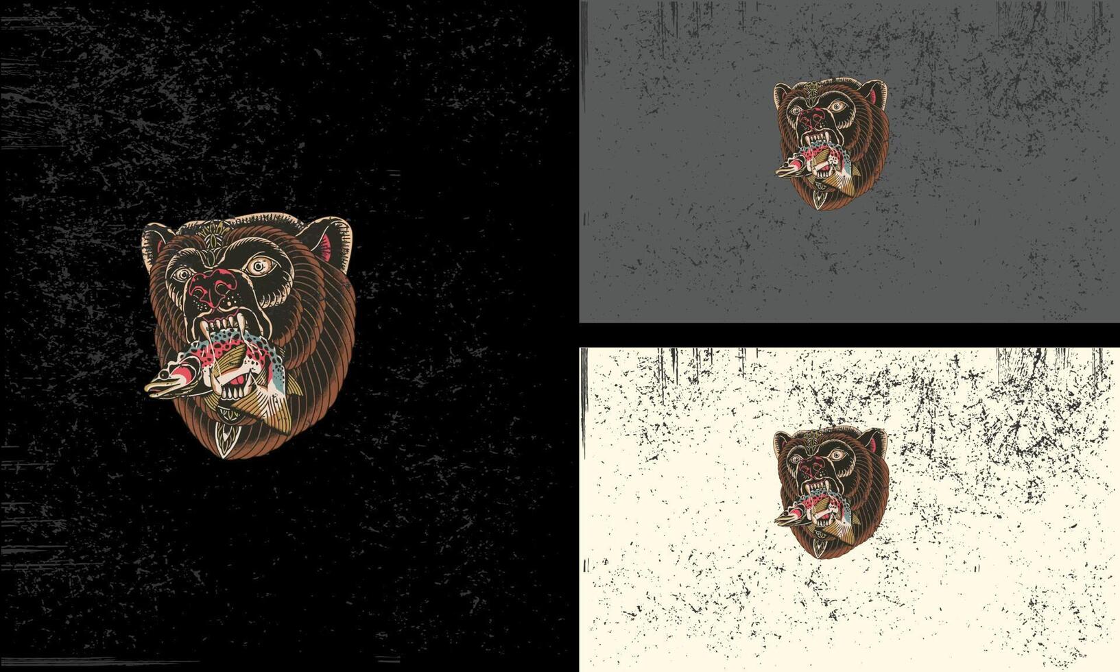 head bear with fish vector mascot design