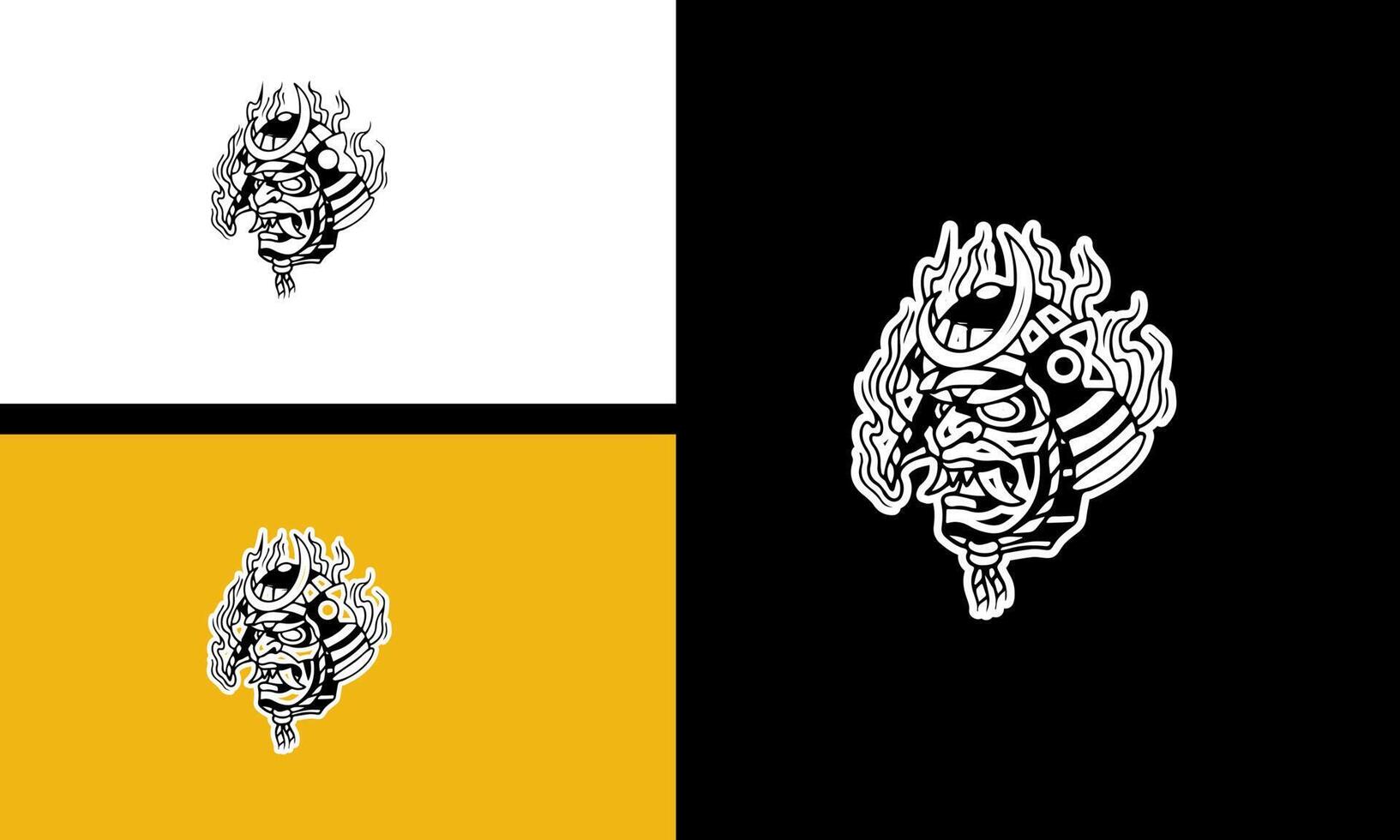 head samurai vector line art design